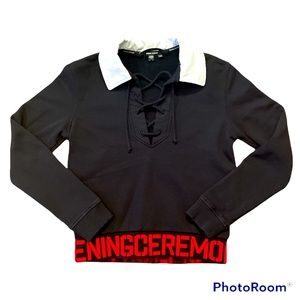 Opening Ceremony Black Cropped Lace-Up Collared Sweatshirt size XS